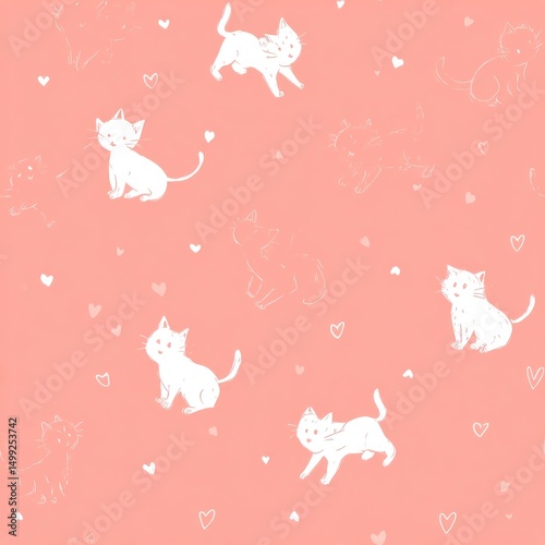 Cute cats and hearts patter...