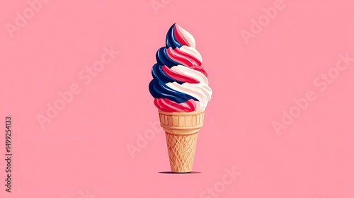Flat Style Dessert Icon with Strawberry Ice Cream
