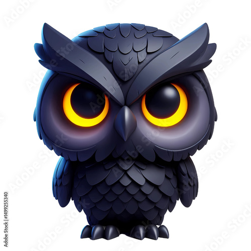 Cutout black owl on transparent background 