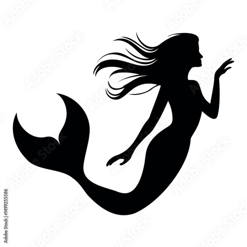 Stylish black mermaid silhouette, fantasy sea beauty vector