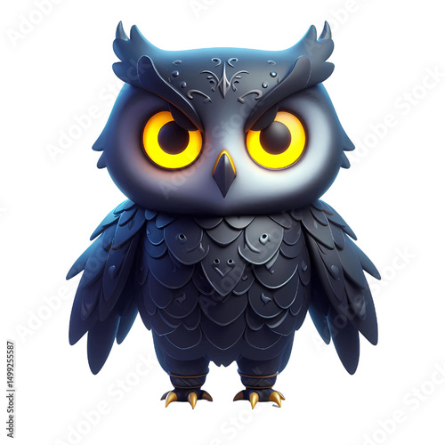 Cutout black owl on transparent background 