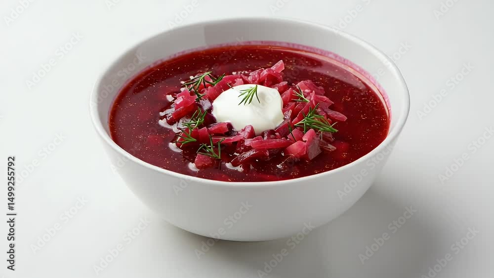 Beetroot soup bowl with sour cream