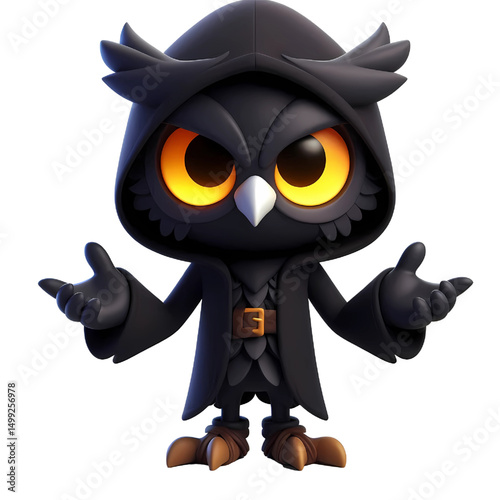 Cutout black owl on transparent background 