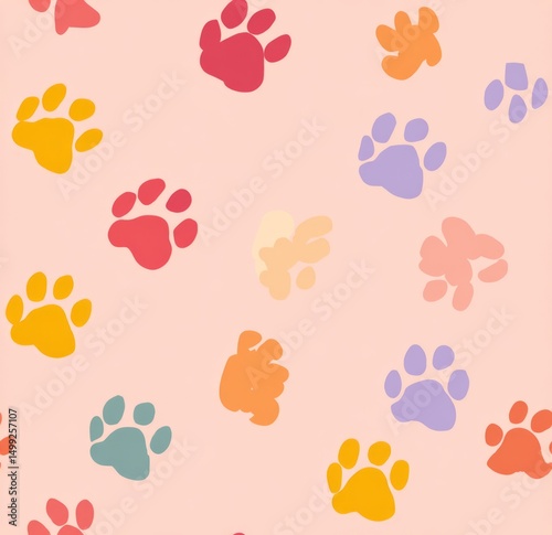 Multicolored paw prints pat...