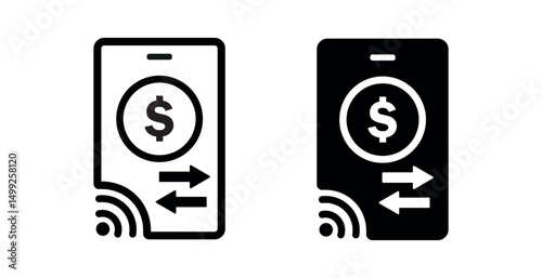 dollar online payment transfer icon. smartphone and dollar sign with wireless fund transfer symbol set. digital online banking and mobile money transfer symbol online payment transfer png and vector