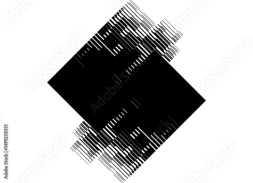 Abstract vector pattern of black broken lines and pixels on a white background. For advertising, packaging, posters, covers. Rectangular design element. Technological Vector background in digital styl