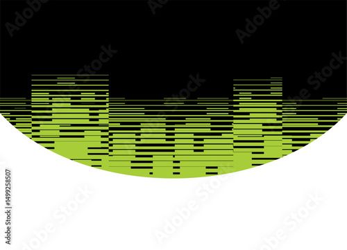 Transition from black to white in a half-curly shape with abstract green pixels. Vector pattern. For advertising, packaging, posters, covers. Striped design element. Vector background in digital style