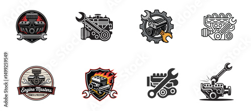 set of engine repair icons, vector illustrations for automotive motor maintenance and mechanical service