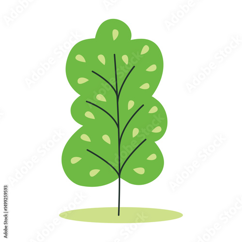Single deciduous tree clip art illustration. Forest tree birch or aspen hand drawn. Flat simple illustration tree with green crown. Vector graphics