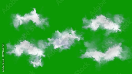 Beautiful white clouds motion graphic clouds effects on green sky screen background, cloud, clouds sky