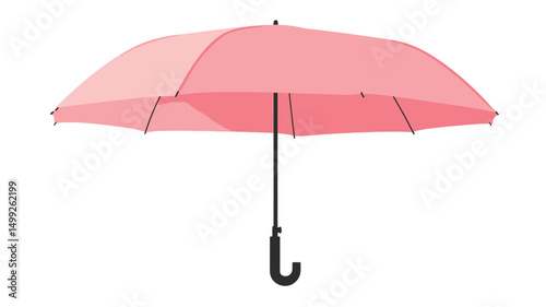 High-angle, full shot of a light pink automatic umbrella with a black, curved handle against a pure white background. The umbrella is fully opened, showcasing its smooth