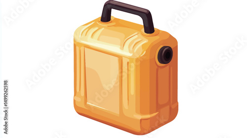 Isometric illustration of a yellow plastic jerrycan or canister with a black handle. The jerrycan has molded-in detailing, suggesting ribs or grooves on its surface. The plastic appears smooth and