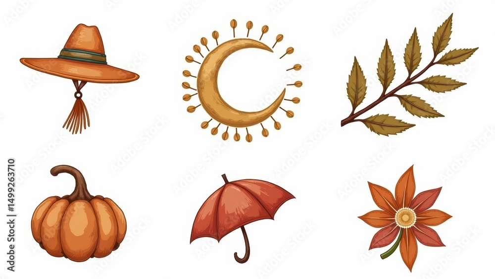 Obraz premium Autumnal design elements in warm earthy tones.