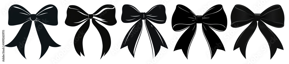 PNG Elegant black bow collection, element set on transparent background PNG Elegant black bow collection, element set on transparent background
