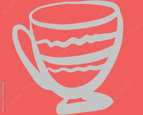 Restaurant table setting cups. Drawing, ink, line art, vector