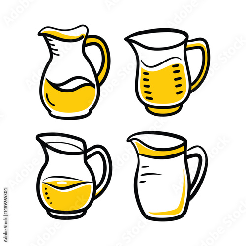 hand drawn doodle vector illustrated pitchers with liquid