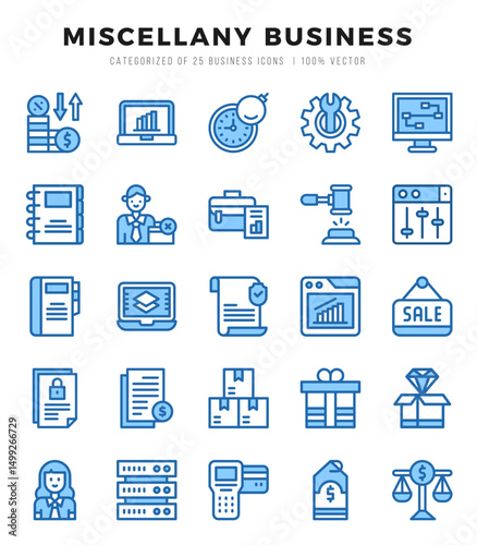 Set of Two Color Miscellany Business Icons. Two Color art icon. Vector illustration