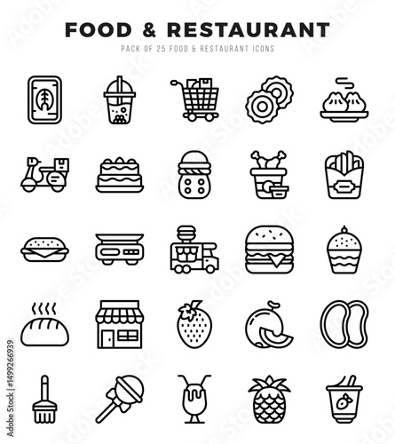 Food and Restaurant Lineal icons collection. Lineal icons pack. Vector illustration