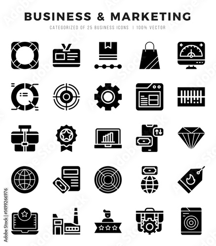 Set of Glyph Business & Marketing Icons. Glyph art icon. Vector illustration