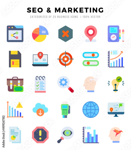 Set of SEO & MARKETING Icons. Simple line art style icons pack.for website and mobile site and apps.