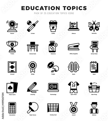 Collection of Education Topics 25 Lineal Filled Icons Pack.