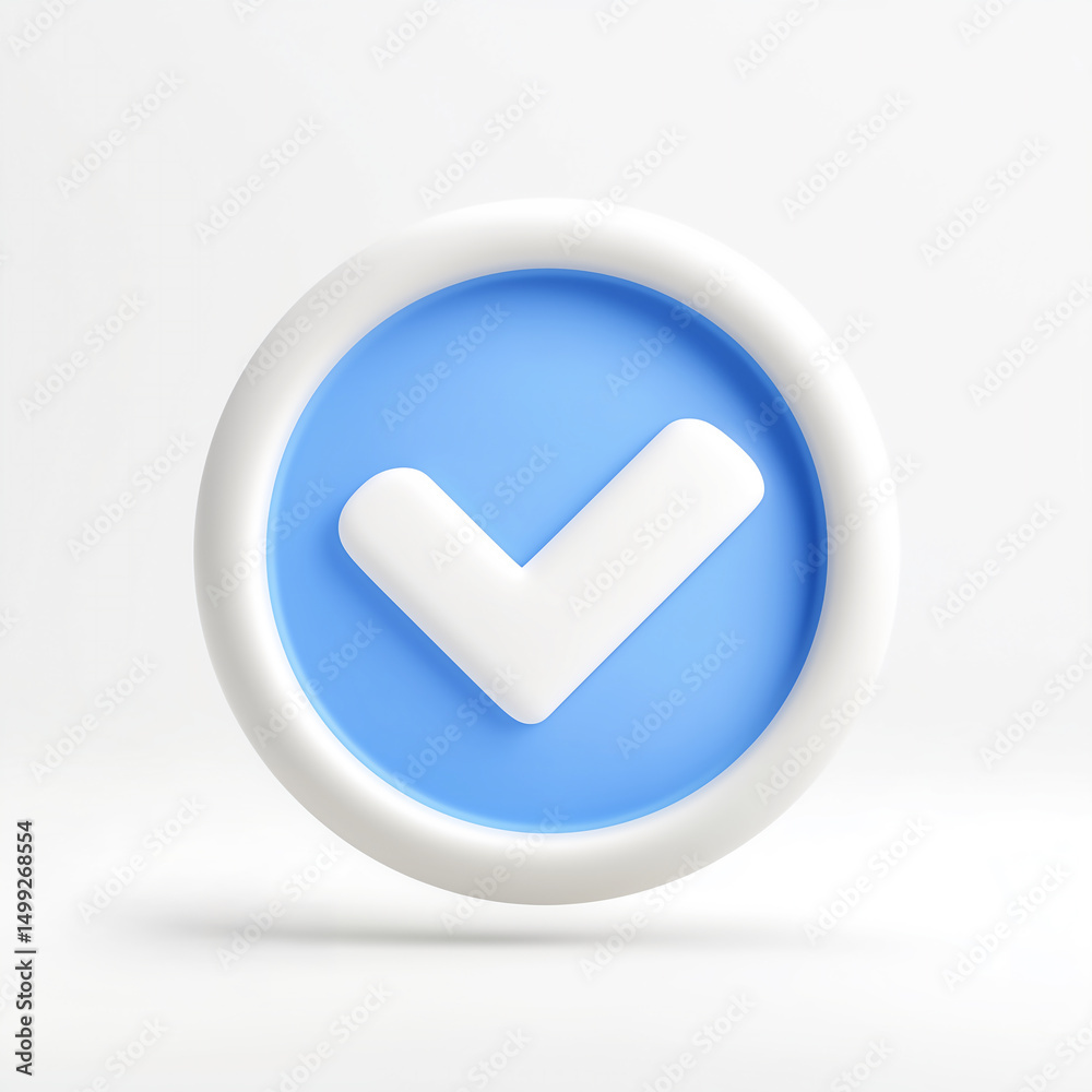 Blue Circle Button with White 3D Check Mark

