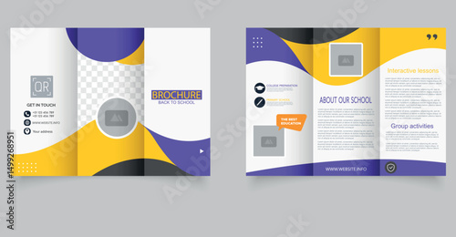 School Brochure Template. Back to School Trifold Design for Educational Promotion. Perfect for promoting schools, educational services, and student programs.