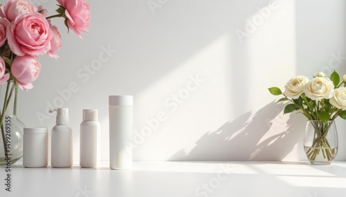 Clean, bright white backdrop for cosmetic display, presentation, purity, marketing
