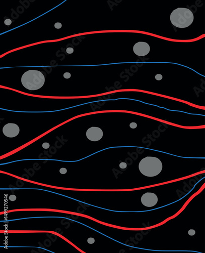 Abstract red background with glowing lines, stars, and a subtle wave pattern design