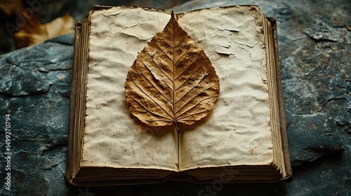 Crushed leaf in book with pressed texture dry tone and time symbolism ideal for memory fall or poetic visuals