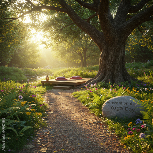 Serene Yoga Day Forest Path...