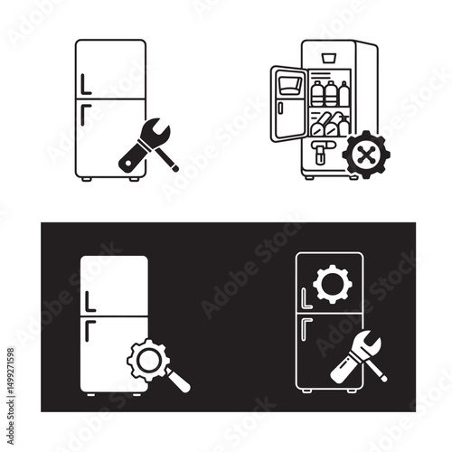 Refrigerator repair and maintenance with wrench gear icon concept in silhouette style