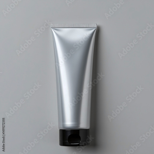 A tube of toothpaste is shown on a gray background