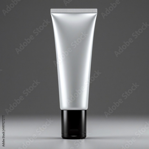 A tube of makeup is sitting on a grey surface