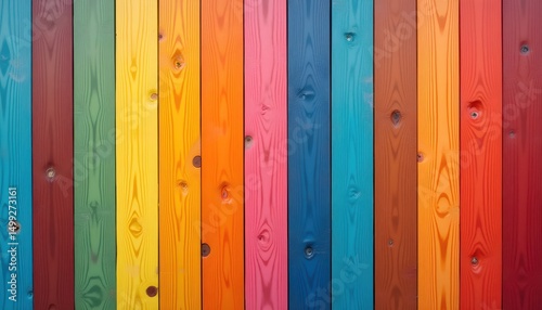 brightly painted wood planks with a red, yellow, green, and blue stripe,