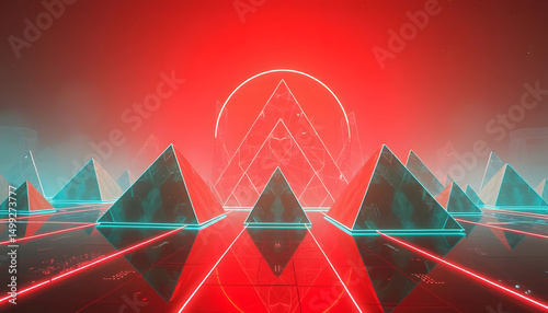 Floating digital pyramids, surreal sci