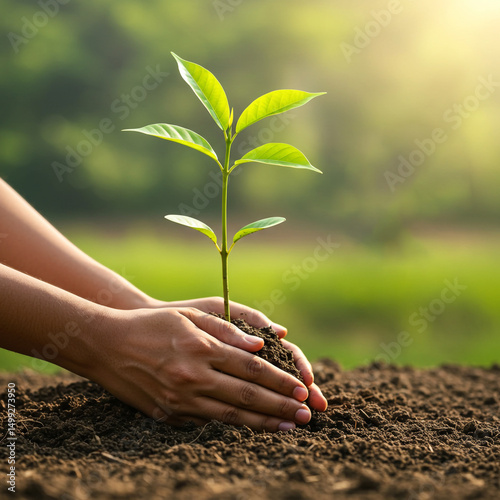 Hands Planting a Young Gree...