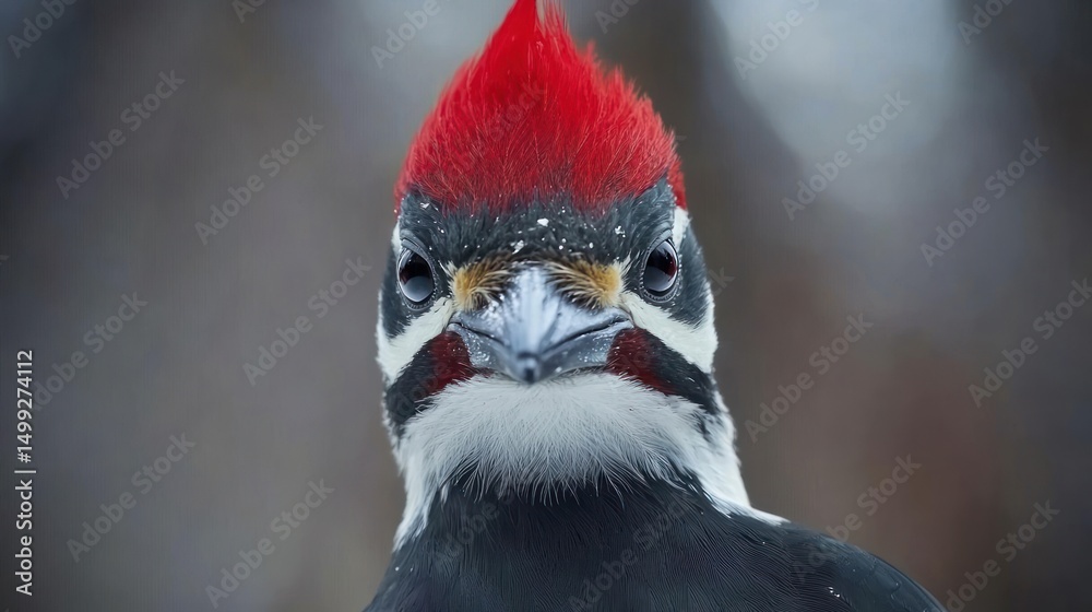 Fototapeta premium Pileated Woodpecker Close-Up: A Majestic Winter Portrait