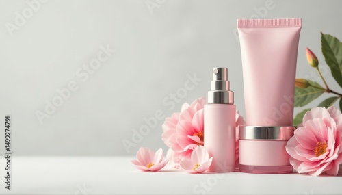 Luxurious skincare products on white backdrop, bottle, simple