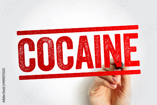 Cocaine is a stimulant drug obtained from the leaves of two coca species, text stamp concept background