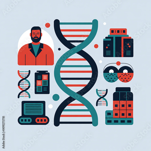 A man is standing next to a DNA strand