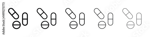 Pills icon or logo illustration outline black style