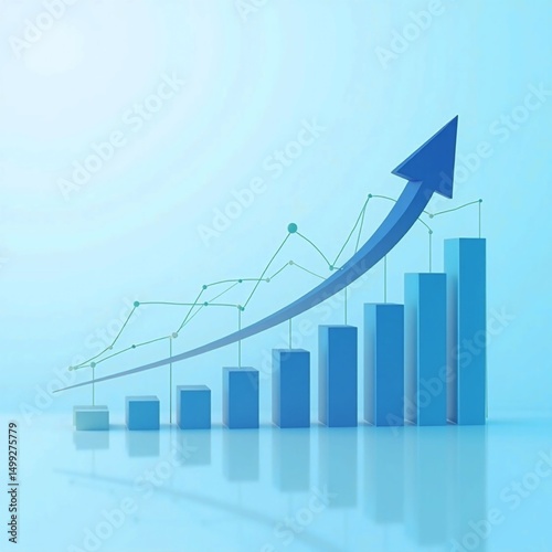 3D Bar and Line Graph Representing Business Growth and Performance