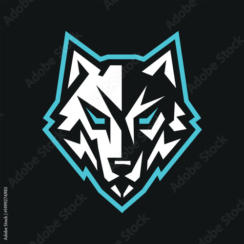 Blue wolf head vector logo, bold animal face e sport logo for gaming