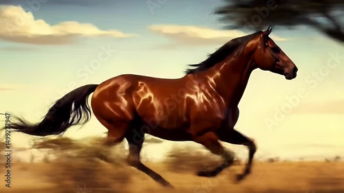 Brown horse galloping through the wild
