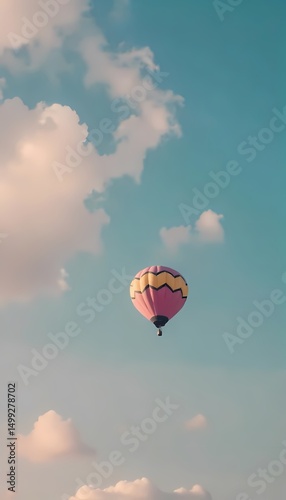 Colorful hot air balloons flying high in the sky with an adventure spirit