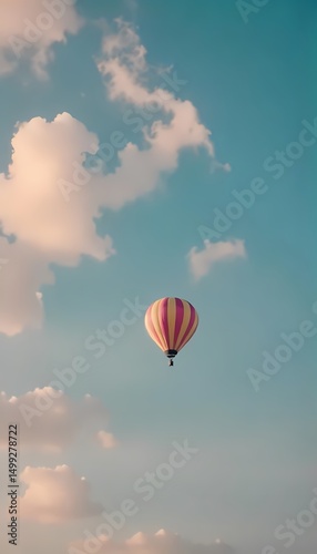Colorful hot air balloons flying high in the sky with an adventure spirit