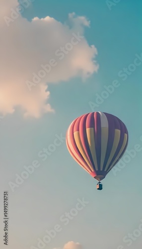 Colorful hot air balloons flying high in the sky with an adventure spirit