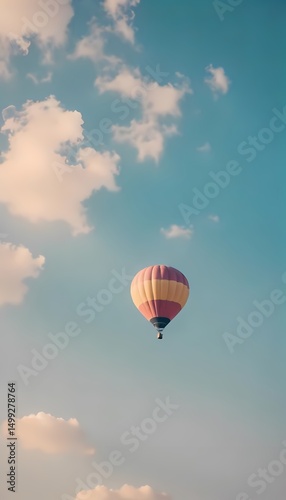 Colorful hot air balloons flying high in the sky with an adventure spirit