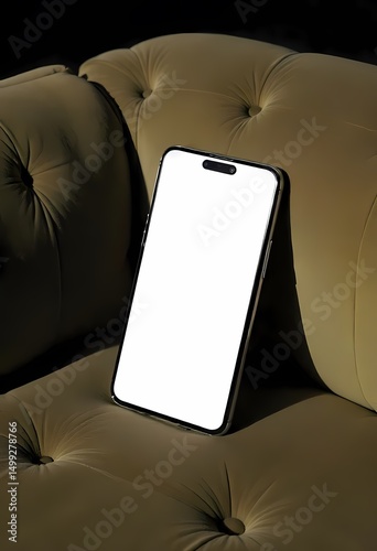Mobile phone resting on the couch with a modern design and clear screen